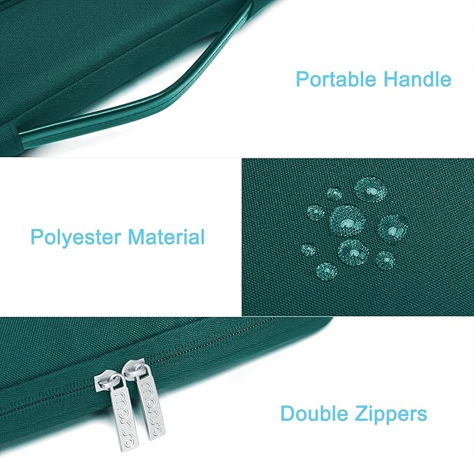 MOSISO 360 Protective Laptop Case 13.3 inch, 13-13.3 inch Laptop Sleeve Compatible with MacBook Air/Pro 13 / Pro 14, HP Dell ASUS Lenovo,Side Open Bag with 2 Raised&1 Flapover Pockets, Teal Green