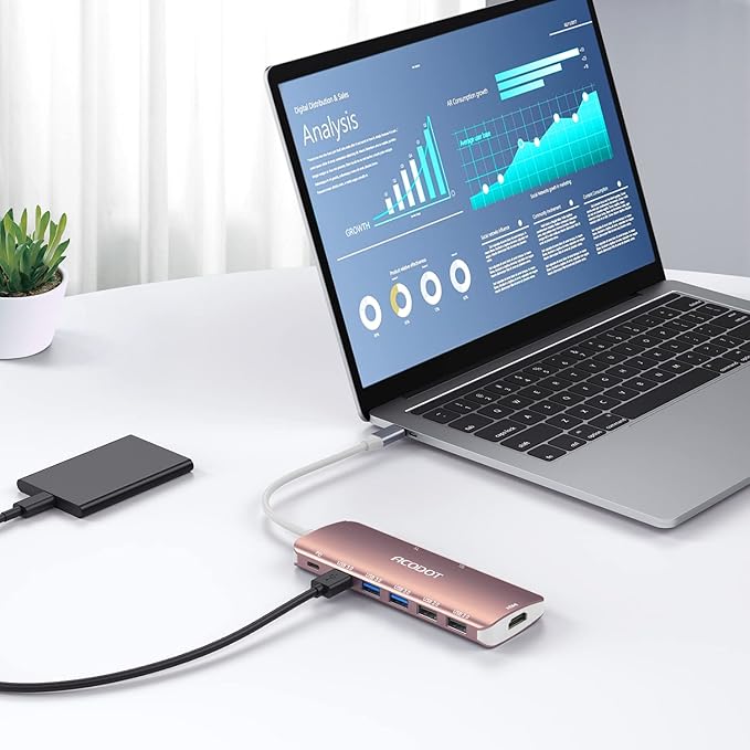 Acodot 9 in 1 USB C to 4K@60HZ HDMI Multiport Adapter, 3 USB 3.0 Ports, SD/TF Card Reader, 100W PD, Designed for MacBook Pro Air HP XPS etc, Rose Gold