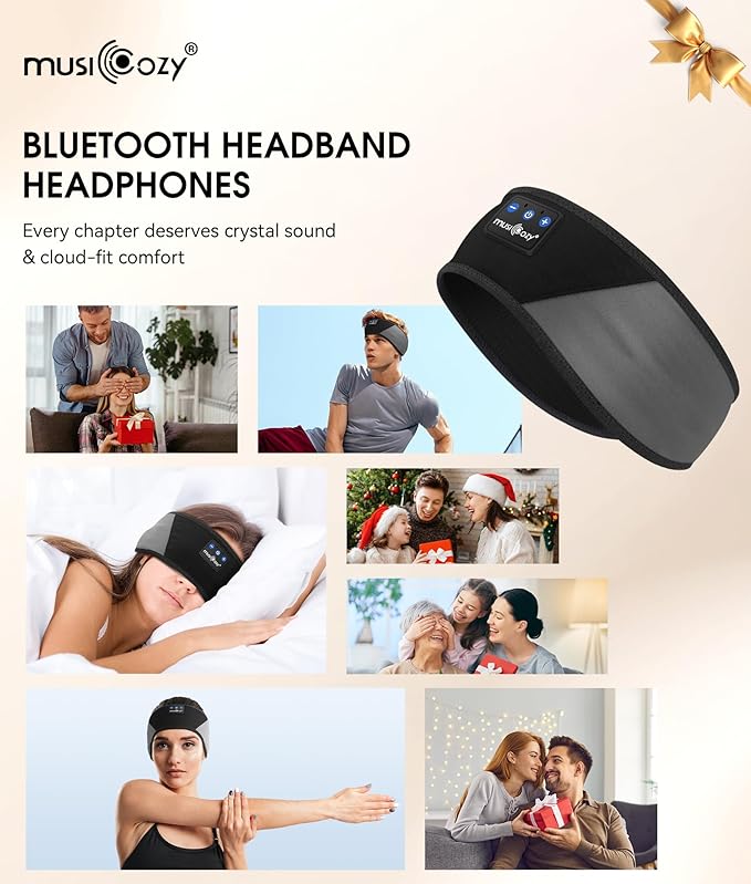 MUSICOZY Sleep Headphones Bluetooth 5.4 Headband, Wireless Earphones Music Sleep Earbuds Sleeping Eye Mask with HD Stereo Speakers for Workout Running Travel Yoga, Ideal Gifts for Women Men