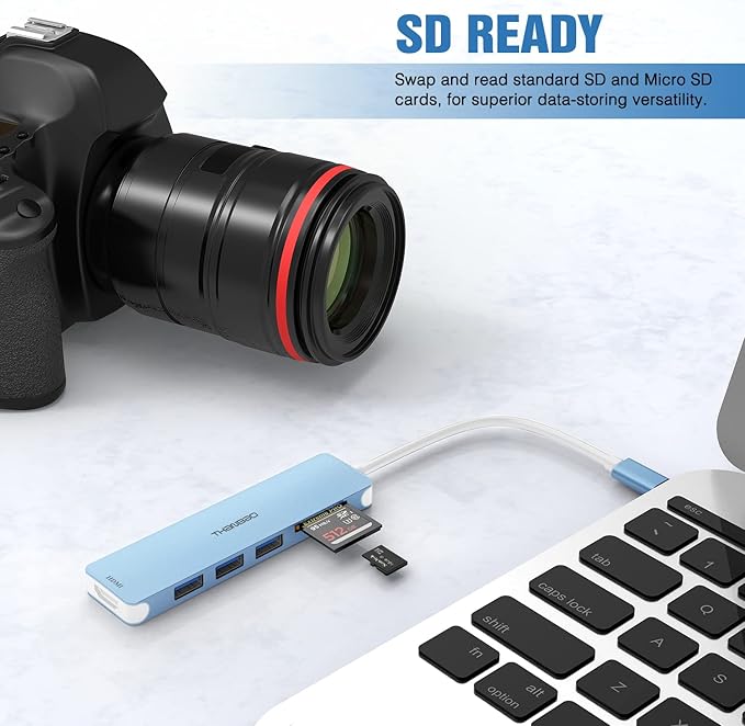USB C Hub Multiport Adapter, 7 in 1 Portable Dongle with 4K HDMI Output, 3 USB 3.0 Ports, SD/TF Card Reader Compatible for MacBook Pro, XPS, and More