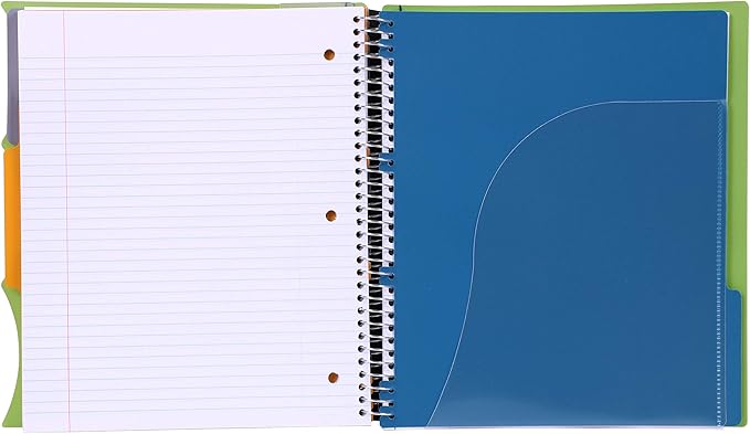 Mintra Office Durable PREMIUM Spiral Notebook, ((Green, 3 Subject, 8.5in x 11in)), Fabric Covered Coils, No Snags, Removable Adjustable Pocket Dividers, Ruler, Organization, Customizable