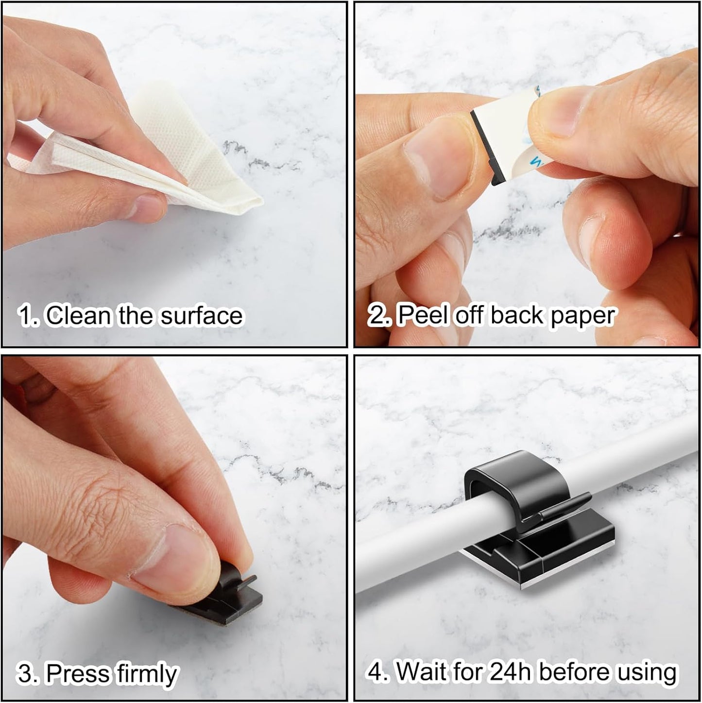 200 Pcs Cable Clips, Adhesive Cable Organizer Cord Holder Wire Clip Wire Management Self Adhesive Hooks Wire Holder for Office, Home, Black