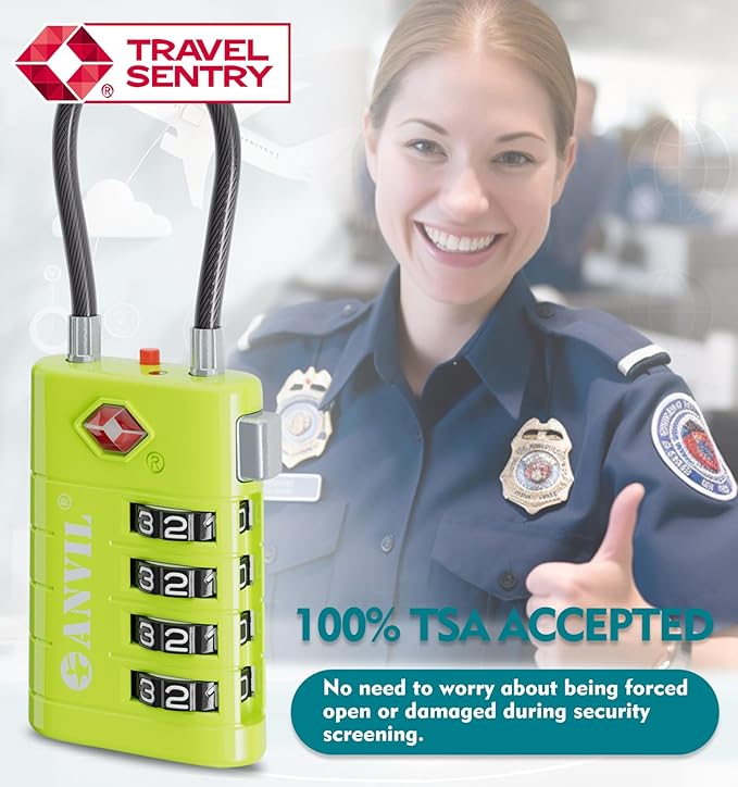 ANVIL 4 Digit Luggage Locks, TSA Locks for Luggage, Advanced TSA008 core, Alert Indicator for Your Travel Lock, Suitcase Lock. (4, Grass Green)