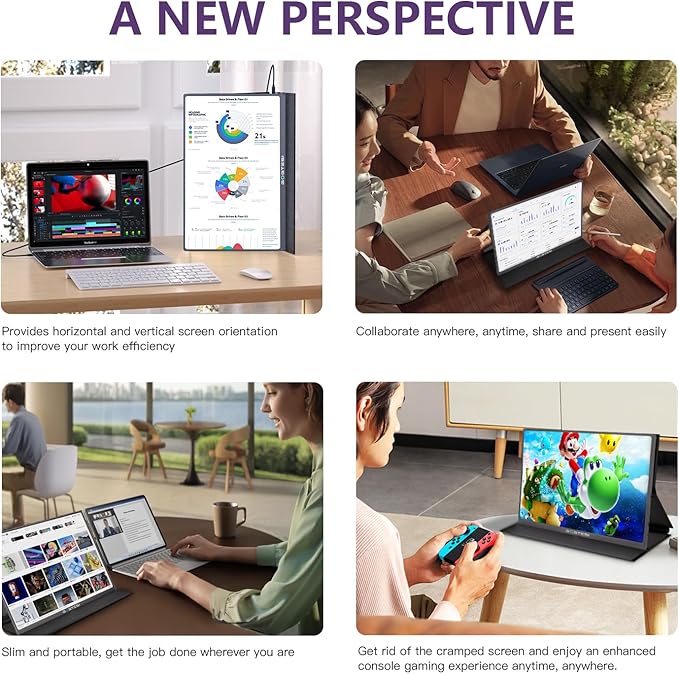 16'' 120Hz Portable Gaming Monitor, 100% sRGB 2.5K QHD 400nits Portable Monitor with HDR, Ultra Slim, Eye Care, External Second Screen for Laptop, PC, PS5, Mac, Xbox