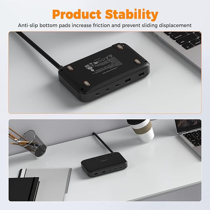 PD 130W Charging Station for Multiple Devices, TESSAN 8-in-1 USB C Charger Block Compatible with iPhone 16/15, MacBook, Tablet, Charging Dock with 3 USB-C, 2 USB-A & 3 AC, Home Office Accessories