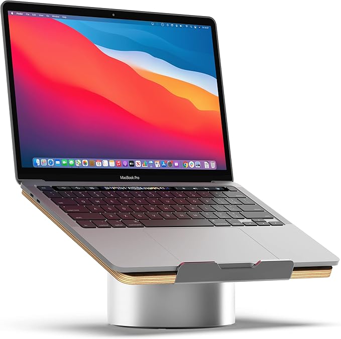 HumanCentric Laptop Riser for Desk in Black Walnut Wood Top and Space Gray Aluminum Base, Compatible with MacBook and Other Laptops Up to 16 Inches, Ergonomic Computer Holder, 25-Degree Angle Tilt