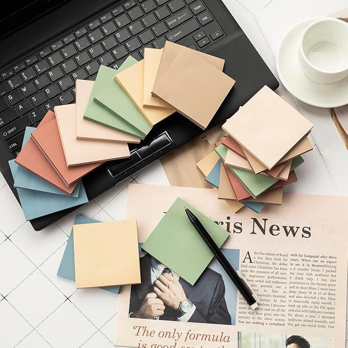 (72 Pads) Sticky Notes 3x3 inch, Self-Stick Pads Vintage Colors Sticky Note, Recyclable, Easy to Stick for Home, Office, Notebook