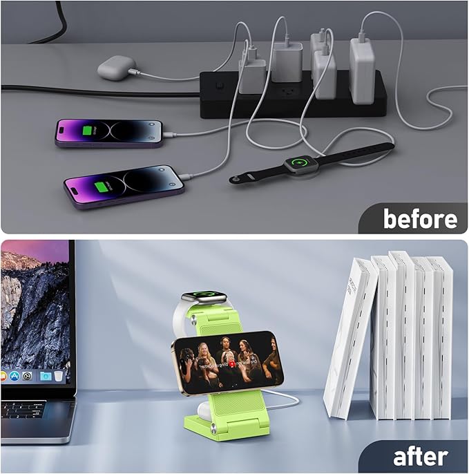 Magnetic Wireless Charger Stand, 3 in 1 Foldable Wireless Charging Station, Travel Charger for Multiple Devices for iPhone 15 14 13 12 Series, Apple Watch Ultra/SE/9/8/7/6/5/4/3/2, AirPods