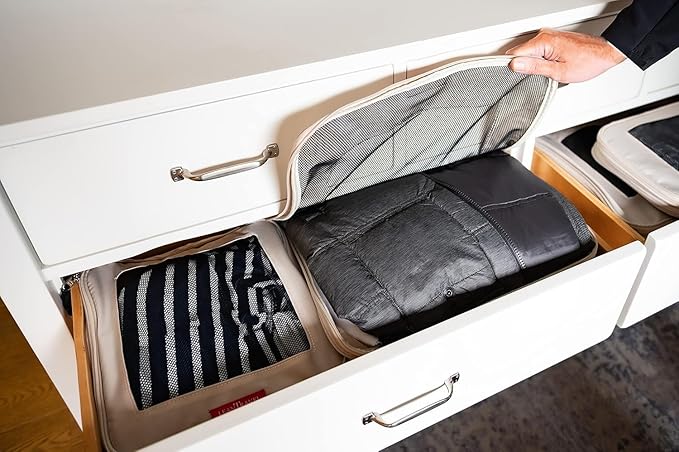 LeanTravel Compression Packing Cubes for Travel Organizers with Double Zipper (6-Pack (2L+2M+2S), Sand)