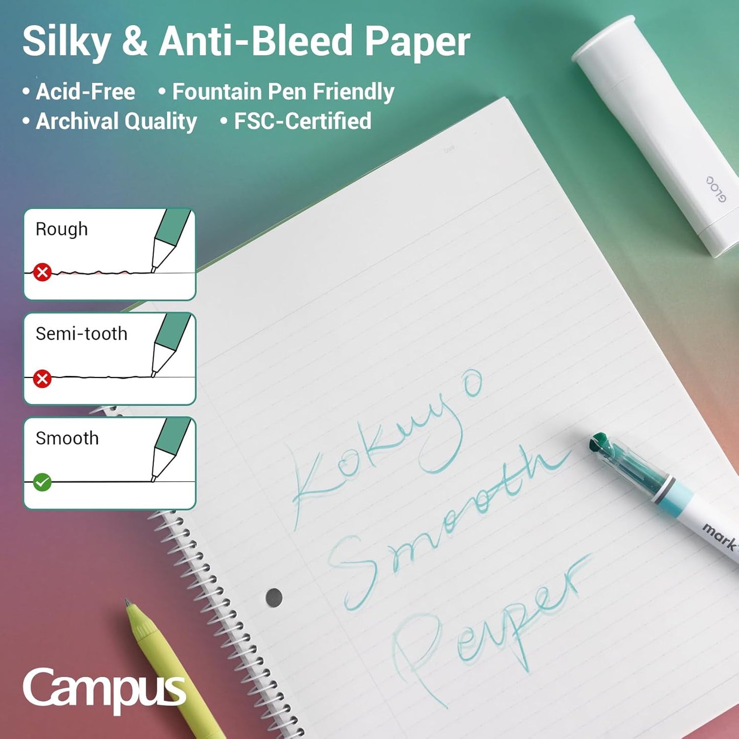 KOKUYO Spiral Notebook, 3 Pack Campus 10-1/2" x 8" Subject Notebooks with College Ruled, 80 Sheets, 3 Holes School Spiral Journal for Work Study Note Taking (Yellow, Orange, Purple)