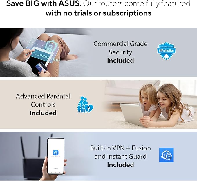 ASUS ZenWiFi BQ16 Pro Quad-Band WiFi 7 Mesh Router (2 Pack), up to 8000 sqft, 2X 10G Ports Each, Smart Home Master with Multi-SSID, VPN & Parental Controls, Subscription-Free Security, AiMesh