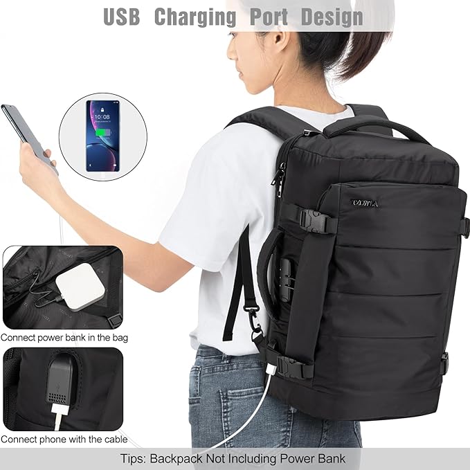 Tzowla 40L Travel Laptop Backpack for Men Women Carry on Flight Approved,Large Capacity Water Resistant Anti Theft Backpacks with USB Port,Business Causal Daypack Bag Fit 17.3"Computer/Notebook(Black)