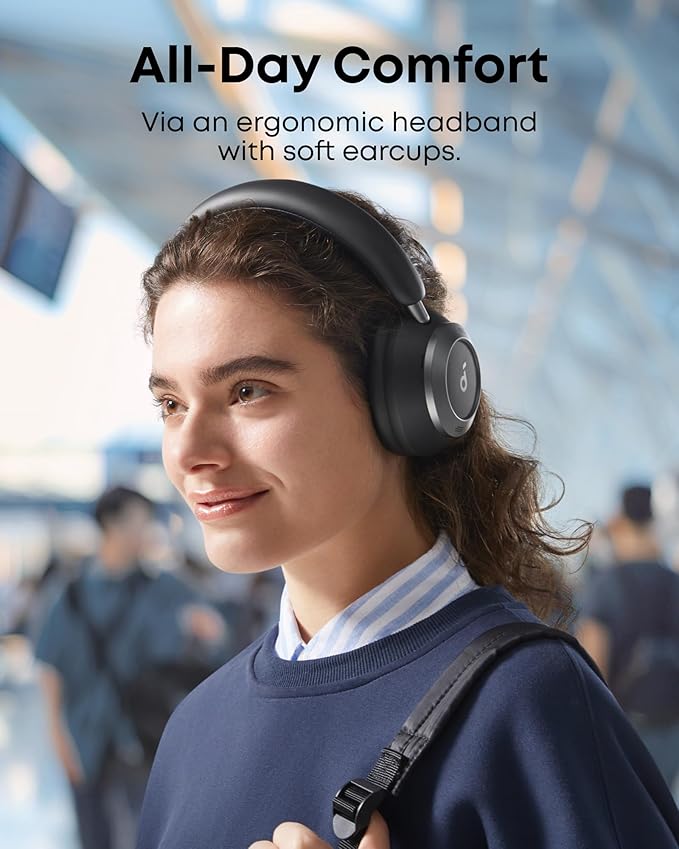 Soundcore Space One Pro, FlexiCurve Over-Ear Headphone, Adaptive Active Noise Cancelling Headphones Driven by 6 Mics, 60H Lossless Audio, Ultra-Fast Charging, Hi-Res Wireless, Comfortable Fit