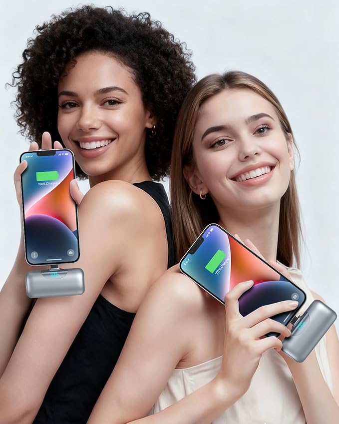 Mini Portable Charger for iPhone,Upgraded 22.5W PD Fast Charging 5500mAh Ultra-Compact Power Bank,LCD Display Plug-in Cute Battery Pack Travel Essentials for iPhone 14/14Pro/13/12/11/X/8/7/6 (Silver)