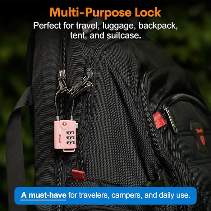 Forge TSA Approved Cable Luggage Locks, 2 Pink Locks, Re-settable Combination with Alloy Body