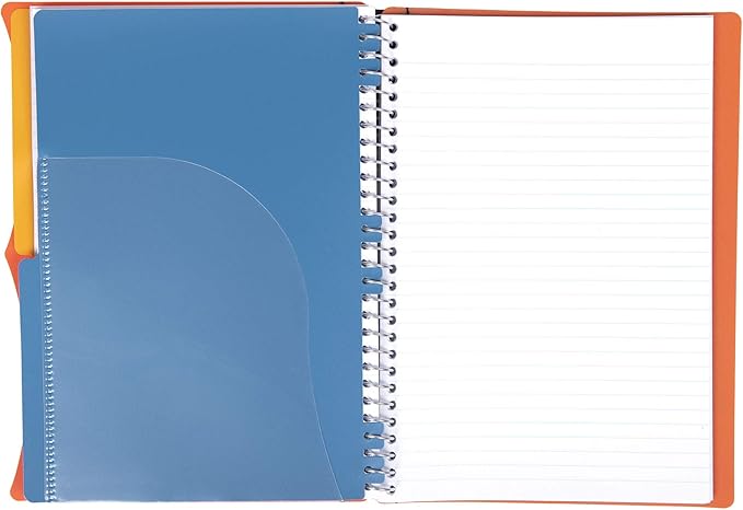 Mintra Office Durable PREMIUM Spiral Notebook, ((Orange, 2 Subject (6in x 9.5in)), Wire, Fabric Covered Coils, No Snags, Removable Adjustable Pocket Dividers, Ruler, Organization, Customizable