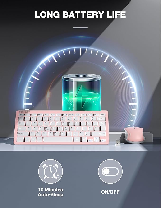 TECKNET Wireless Keyboard and Mouse Combo, Mini Cordless Computer Keyboard and Mouse Set 2.4GHz, Silent Adjustable 1600 DPI, Quiet Click, Lag-Free for Computer, Laptop, PC, Windows, Mac, Chrome OS