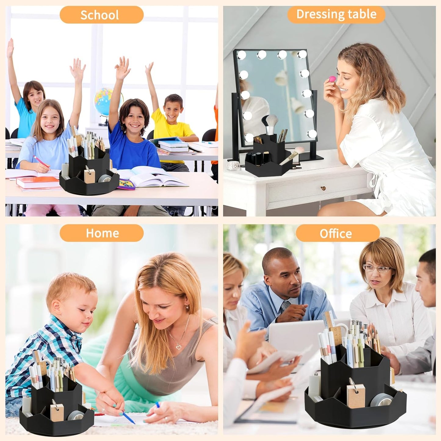 Pencil Pen Holder for Desk,9 Slots 360 Degree Rotating Desk Organizers,Desktop Storage Stationery Supplies Organizer, Cute Pencil Cup Pot For Office, School, Home(Black)