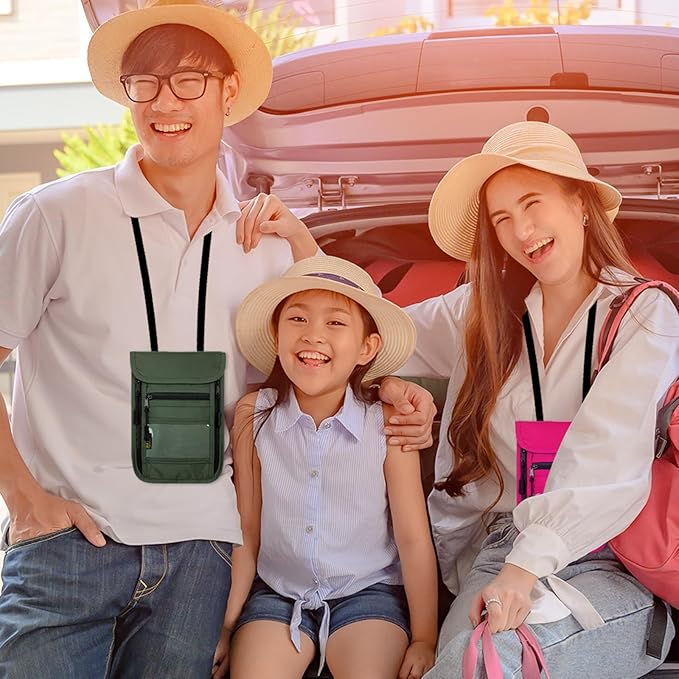 sundee Travel Neck Wallet with Double Zippers, RFID Blocking Passport Holder with Adjustable Neck Strap for Men and Women to Keep Cash, Credit Cards and Travel Documents Safe - Olive Green