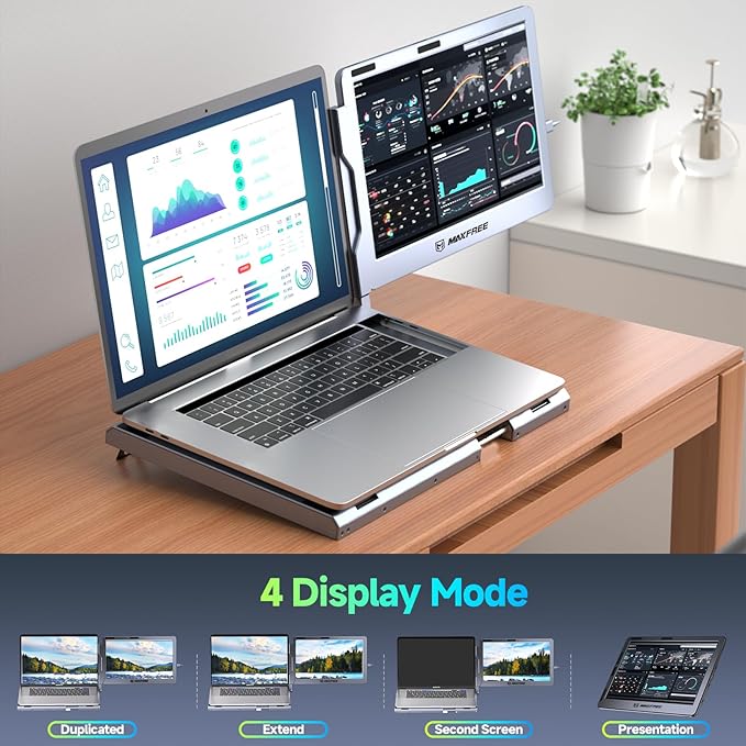 Maxfree F1 Laptop Screen Extender - 14" FHD Laptop Monitor Extender Dual Screen with 360° Rotation Stand, Portable Monitor for Laptops 13-17" Plug & Play for Windows/Mac/Android/Switch/PS5
