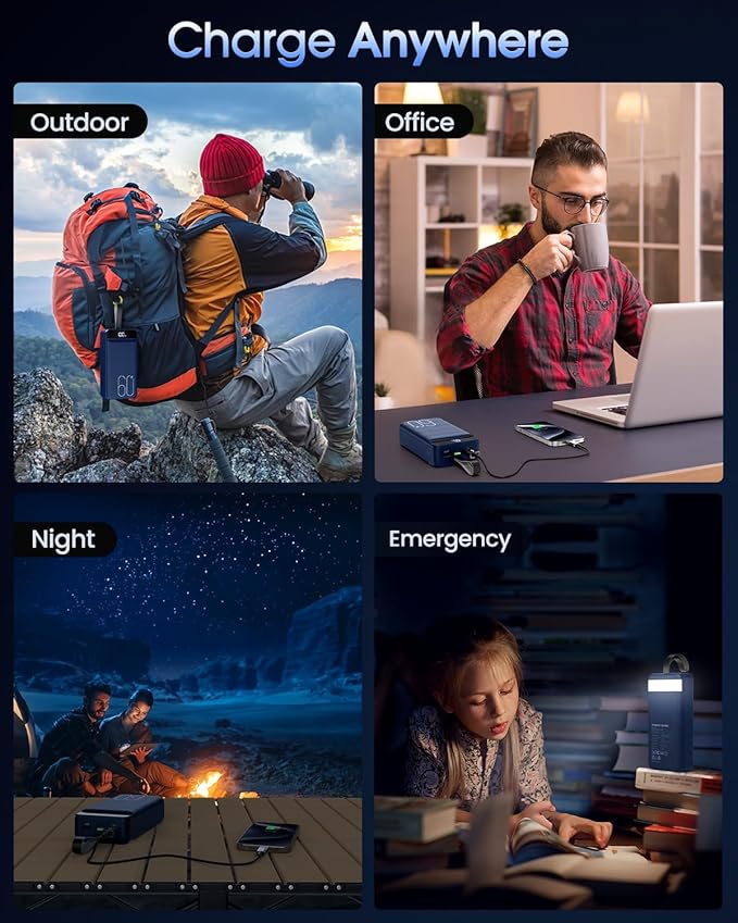 Portable Charger 60000mAh Power Bank - 22.5W Fast Charging External Battery Pack, LED Display USB C Portable Cell Phone Charger for iPhone, Samsung Galaxy, Android, Camping, Travel