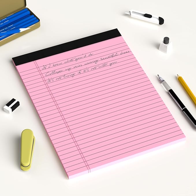 Pink Legal Pad Note Pads 8.5 x 11 inch, Wide Ruled Clear Print Writing Pads 30 Sheets/Pad, 20lb Colored Paper, Perforated Notepad with Sturdy Back (3 Pads Pink)