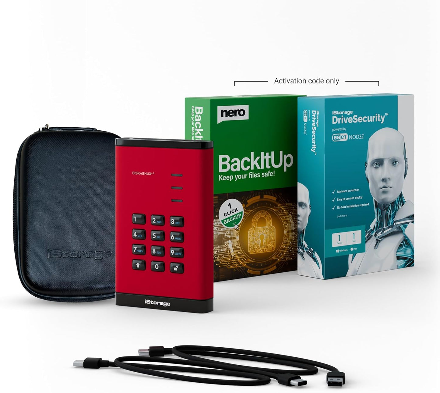 iStorage diskAshur3 SSD 16TB Red - Secure Portable Solid State Drive - Password Protected - Dust & Water Resistant - Hardware Encryption