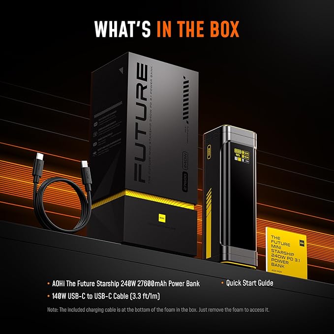 AOHI 240W Laptop Power Bank 27600mAh Portable Fast Charger (99.3wh), Airline-Compliant, 140W PD 3.1 Large Battery Pack The Future Starship for MacBook, iPad iPhone 16 Pro Max,Galaxy,Steam Deck, Grey