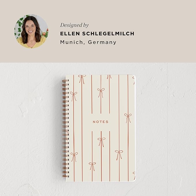 Minted Red Bow Notebook, Writing Journal for Notes & Journaling, Durable Acrylic Free Cover, Modern, Colorful & Simple Spiral Bound Journal Notebook with 80 Lined Pages, 5.5" x 8.5"