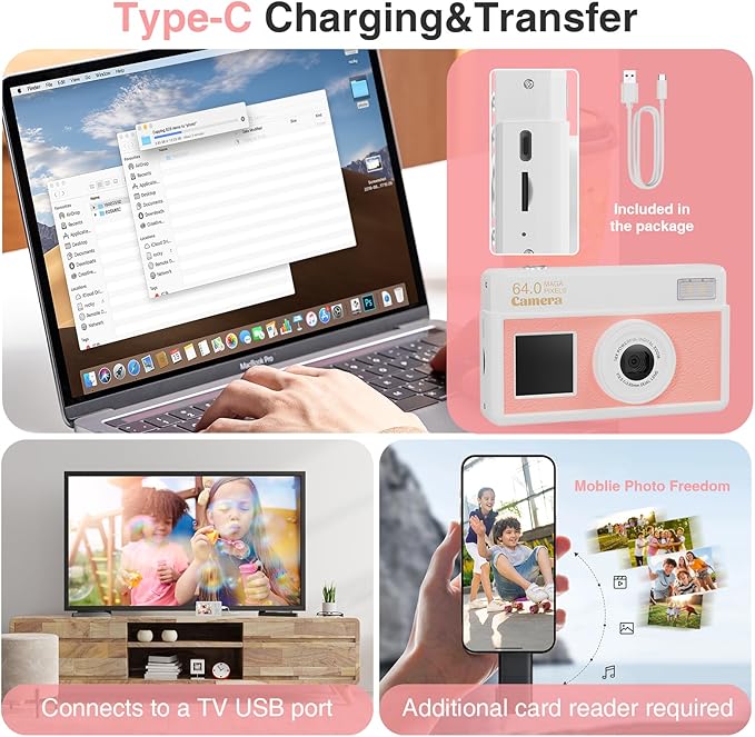 Digital Camera, 4K Autofocus Compact Camera with 32G SD Card FHD 64MP with 2.8" Large Screen, 18X Digital Zoom, Portable Mini Camera for Photography, Suitable for Kids,Adult,Beginners