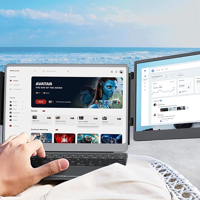 ZUMWALT Portable Laptop Screen Monitors Extender - 14" 1080P FHD Portable Monitors with Adjustable Stand for 13''-16.1'' Laptop, Plug and Play, Compatible with Wins/MacOS/Chrome/Android/PS5/Switch