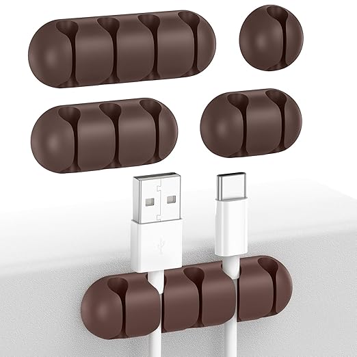 UNBREAKcable Cable Holder Clips, 5 Pack Cord Organizer for Desk, Silicone Adjustable Cord Clip, Adhesive Wire Management for Charging Cable USB Mouse Wire PC Car Office Home Nightstand Wall - Brown