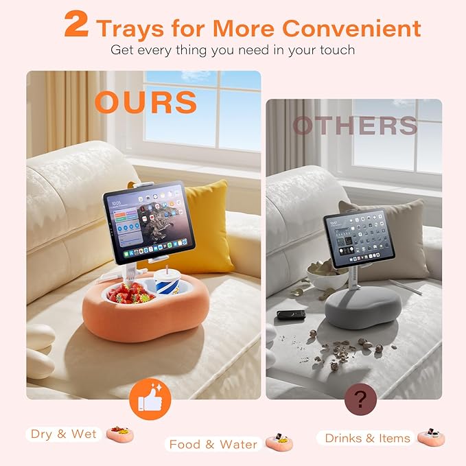 Kindle Tablet Pillow Stand with Detachable Trays Fit iPad Tablet Stand Holder for Bed Fit 4''-13'' Phone/Kindle with Case Reading Accessories Gift Soft Plus Fabric, Pink