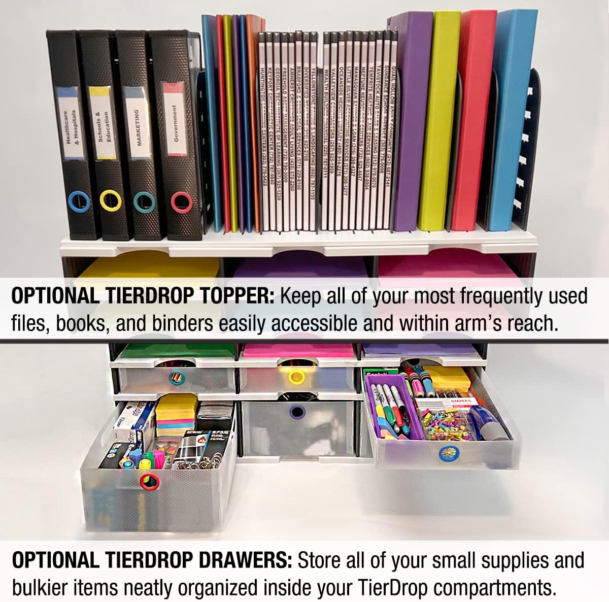 Ultimate Office TierDrop Desktop Organizer Document, Forms, Mail, and Classroom Sorter with Optional Add-On Tiers for Easy Expansion (Gray w/Black, 6-Compartment Unit)