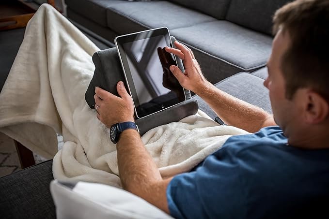 Flippy Tablet Pillow Stand and Holder for Lap, Desk and Bed, Multi-Angle with Storage, Compatible with Kindle, Fire, Samsung Galaxy (Smokey)