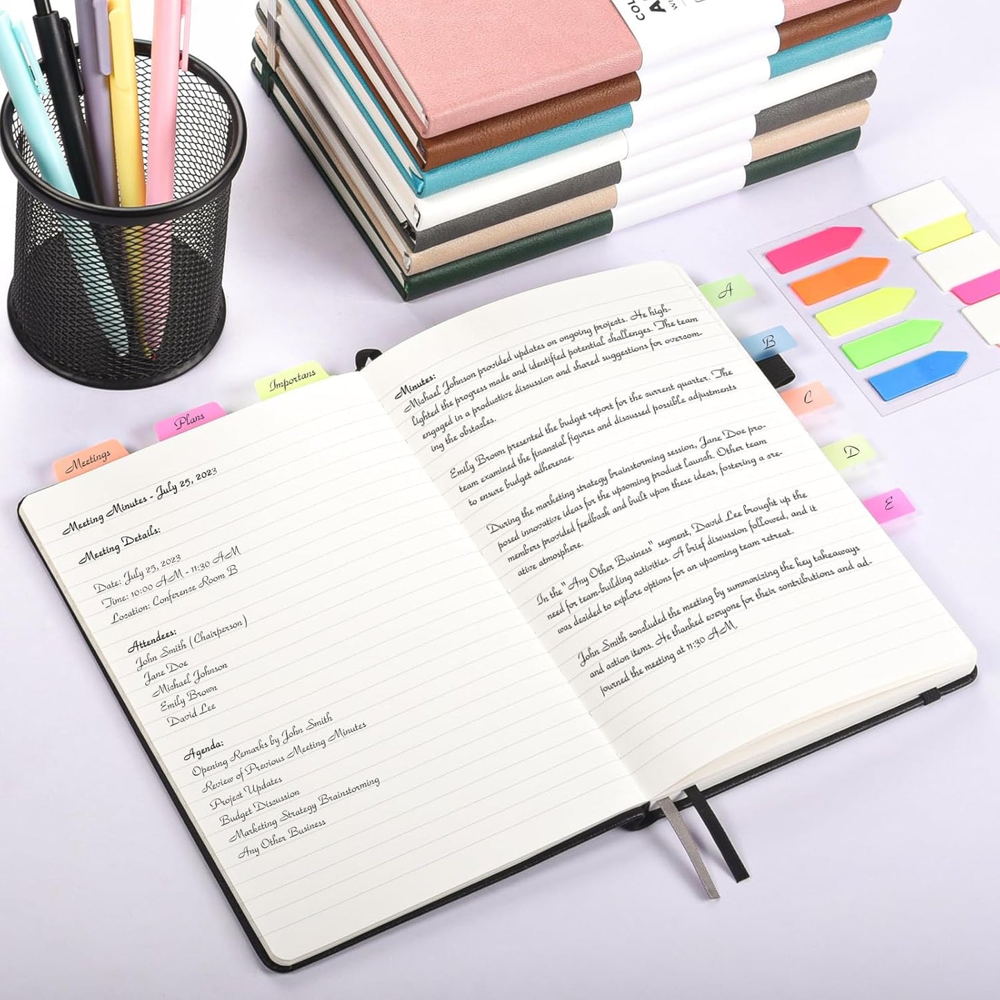 OMEYA Lined Journal Notebook, 3 Pack A5 College Ruled Notebooks for Work, Hardcover Notebook Each with 2 Pockets & Pen, Leather Journal for Women, Men, 160 Pages, 100GSM Thick Paper (Grey)