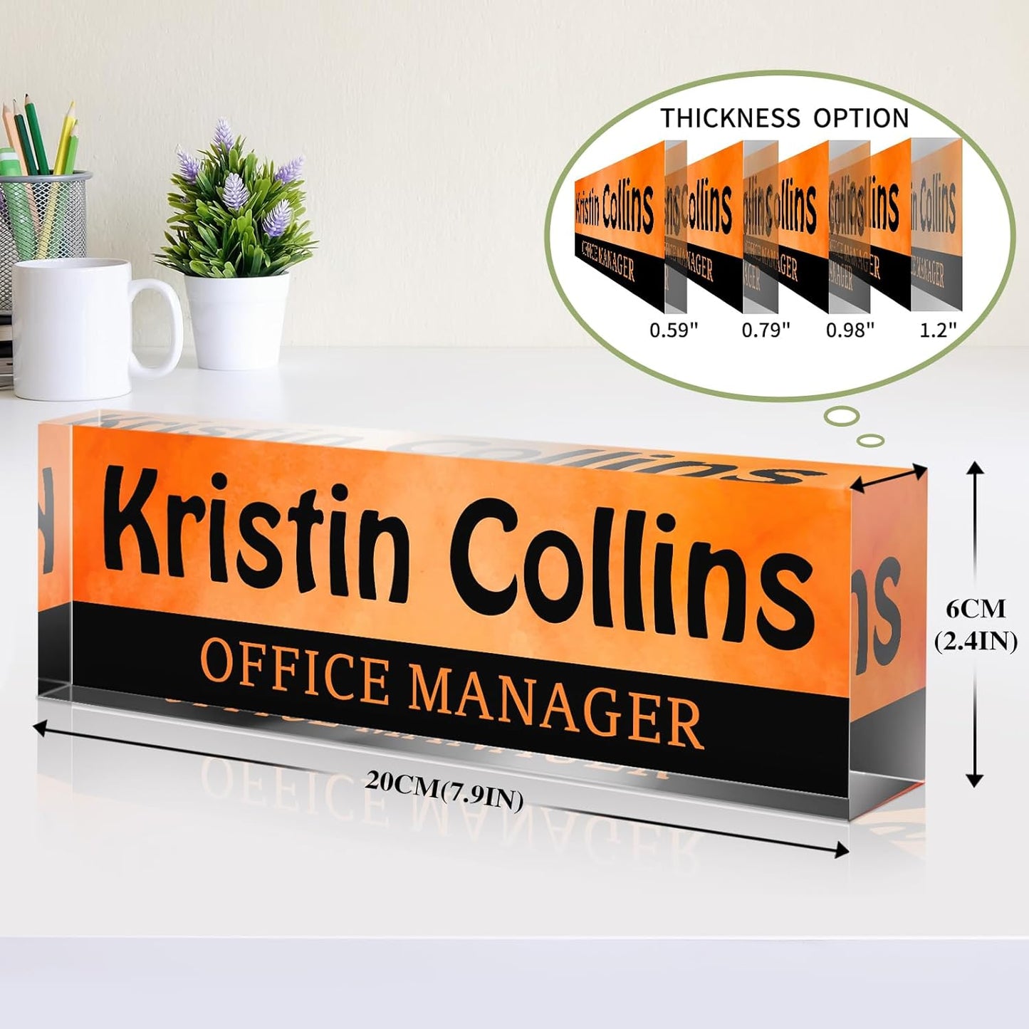 Custom Name Plate for Desk, Acrylic Office Decor For Women Men, Personalized Office Desk Accessories, Teacher Employee Appreciation Gifts For Social Worker Boss Coworkers (Sun)