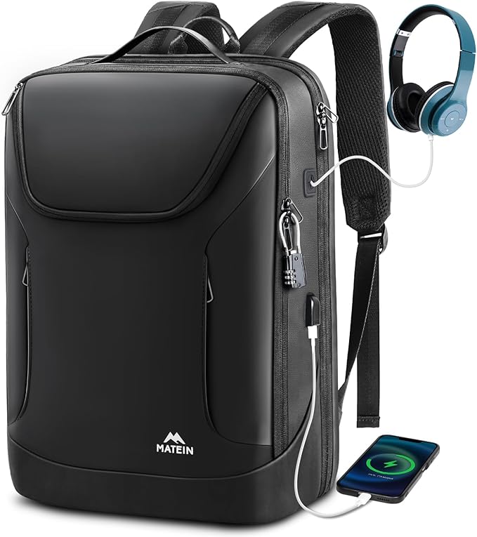 MATEIN Waterproof Laptop Backpack 17 Inch, Anti Theft Business Backpack with Lock & USB Charging Port, Large TSA Tech Backpacks College Computer Back Pack Gifts for Men Women Work Office Travel, Black