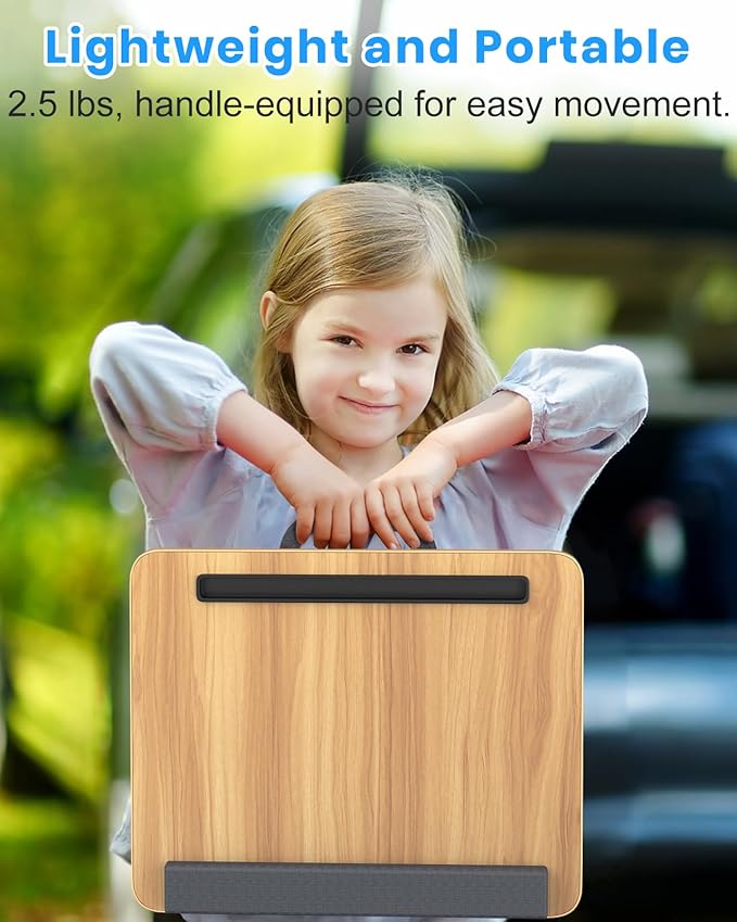 Portable Lap Desk, Laptop Stand for Bed with Soft Wrist Rest, Tablet/Phone Slot, Fabric Handle, Laptop Bed Desk with Cushion (Light Brown)