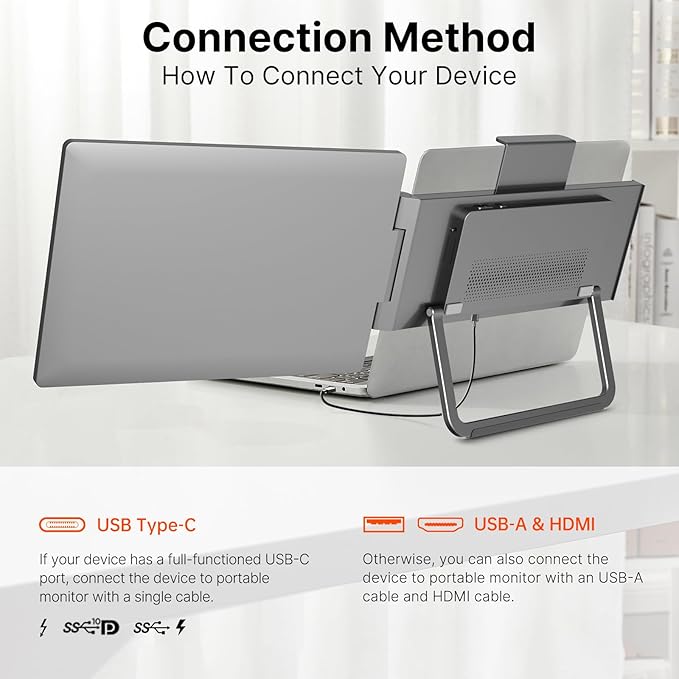 14‘ FHD 1200P IPS Portable Laptop Screen Single Right Side Expandable Monitor, Designed for 13-17’ Laptops USB-C, HDMI Interface. Compatible Devices PC, Mac, Windows, Android, Switch and PS5