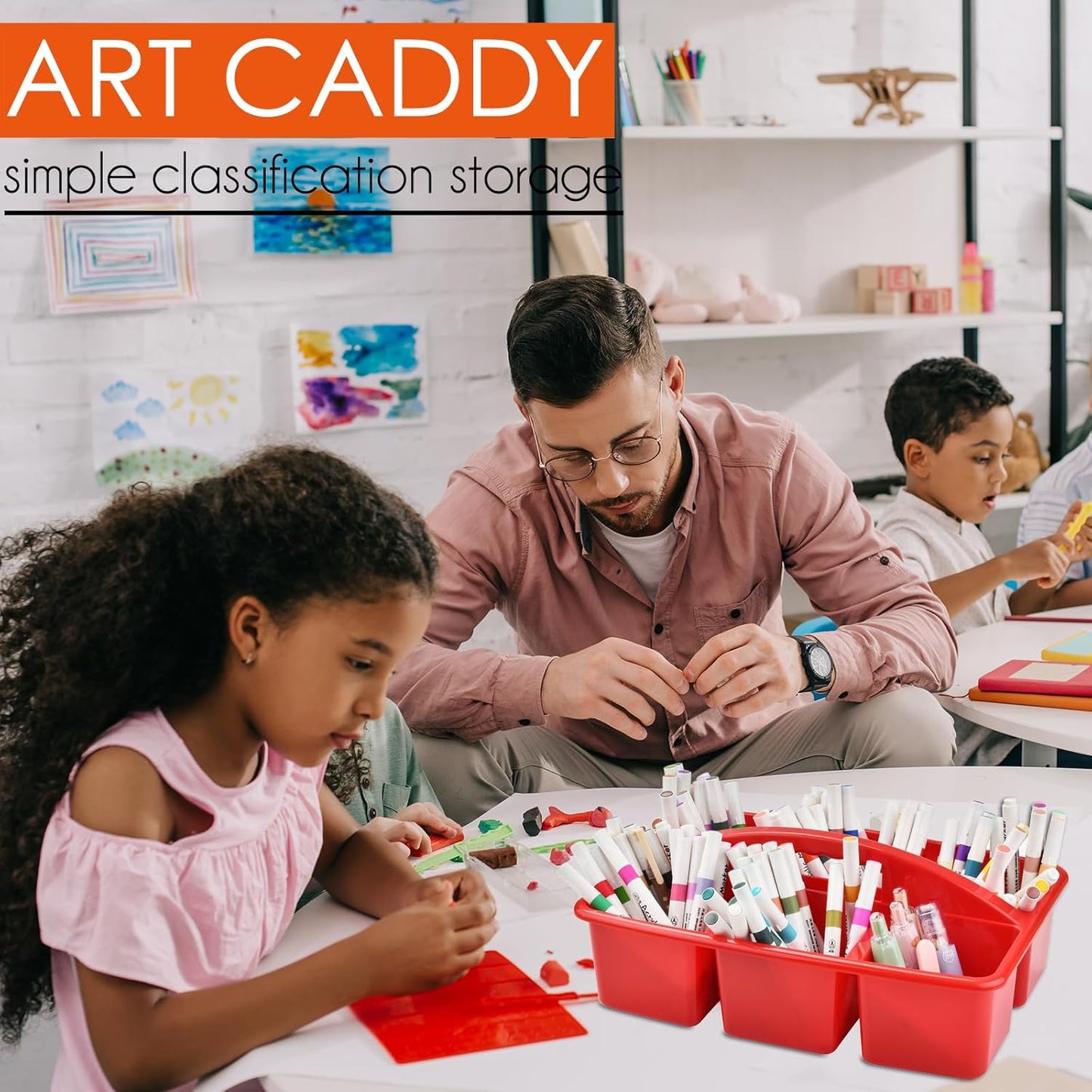 ALINK Plastic Classroom Caddy with 6 Compartments, 6-Pack Teacher Supply Storage Caddy Organizer for Classroom Supply, Office, Table, Desk, Craft Art, Pencil, Crayon, Marker - Assorted Colors