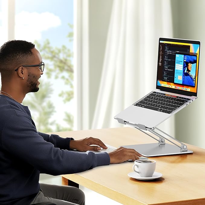 BESIGN LS10 Aluminum Laptop Stand, Ergonomic Adjustable Notebook Stand, Computer Holder Compatible with Air, Pro, Dell, HP, Lenovo More 10-14" Laptops, Silver