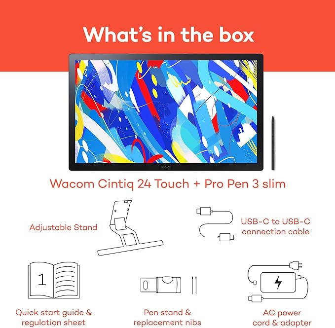 Wacom Cintiq 24 Touch Drawing Tablet with Screen, 23.8 inch Display, Pro Pen 3 (Battery-Free), 100% sRGB Pen Display for Artists, Designers, Animation, Game Dev, Works with Mac, PC & Android