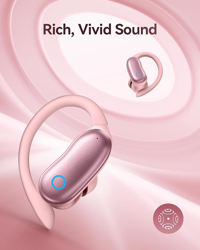 Active Noise Canceling Ear Buds Wireless Earbuds 96hrs Playback Bluetooth Headphones IPX7 Waterproof Stereo Bass Over-Ear Earphones with Earhooks Microphone LED Battery Display for Sports Workout