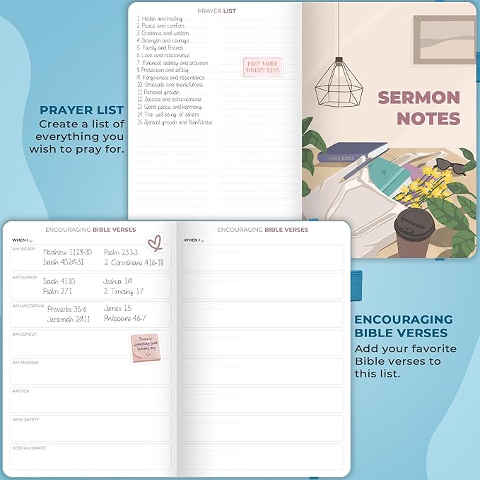 Clever Fox Bible Study Journal – Church Notes Notebook – Note Taking & Journaling Kit – Faith Based Religious Gifts & Accessories (Aquamarine)