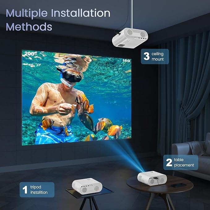 Projector, Native 1080P Full HD Bluetooth Projector with Speaker, 9500 Lumens Outdoor Portable Movie Mini Projector Compatible with Laptop, Smartphone, TV Stick, Xbox, PS5