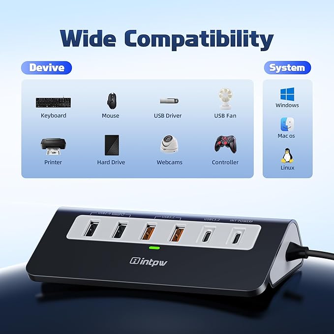 USB C Hub 10Gbps, 9-in-1 USB C Docking station with 4K@60Hz HDMI, Type-C & 2 Type-A 3.2, 2 USB-A 2.0, PD 100W, SD/TF Port, Black Aluminum USB Hub for Laptop, iPhone 16/15 Series, MacBook Air/Pro