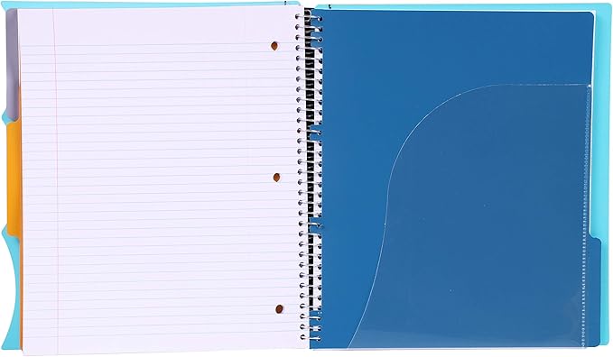 Mintra Office Durable PREMIUM Spiral Notebook, ((Teal, 3 Subject, 8.5in x 11in)), Fabric Covered Coils, No Snags, Removable Adjustable Pocket Dividers, Ruler, Organization, Customizable