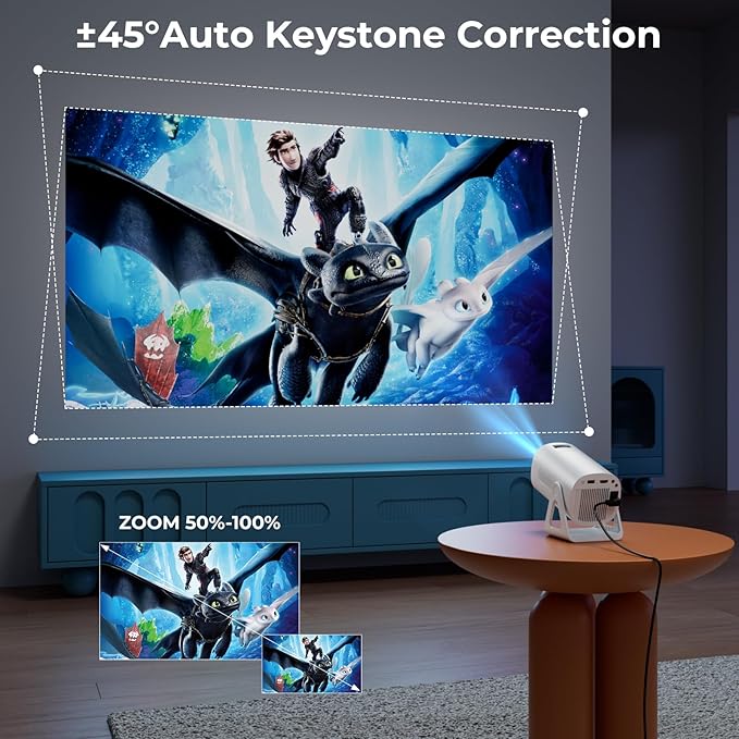 Portable WiFi and Bluetooth Projector - 4K 1080P Supported Mini Movie Projector, 270°Adjustable Stand Outdoor Home Theater Star Projector with Ambient Light for Phone TV Stick Laptop