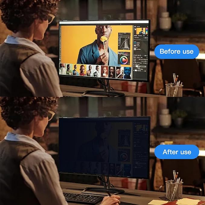 2 Pack Magnetic Hanging Computer Privacy Screen 24 Inch for 16:9 Widescreen Monitor, Removable Privacy Screen Anti Glare Blue Light Computer Screen Privacy Shield, Anti-Scratch 24in Protector Film